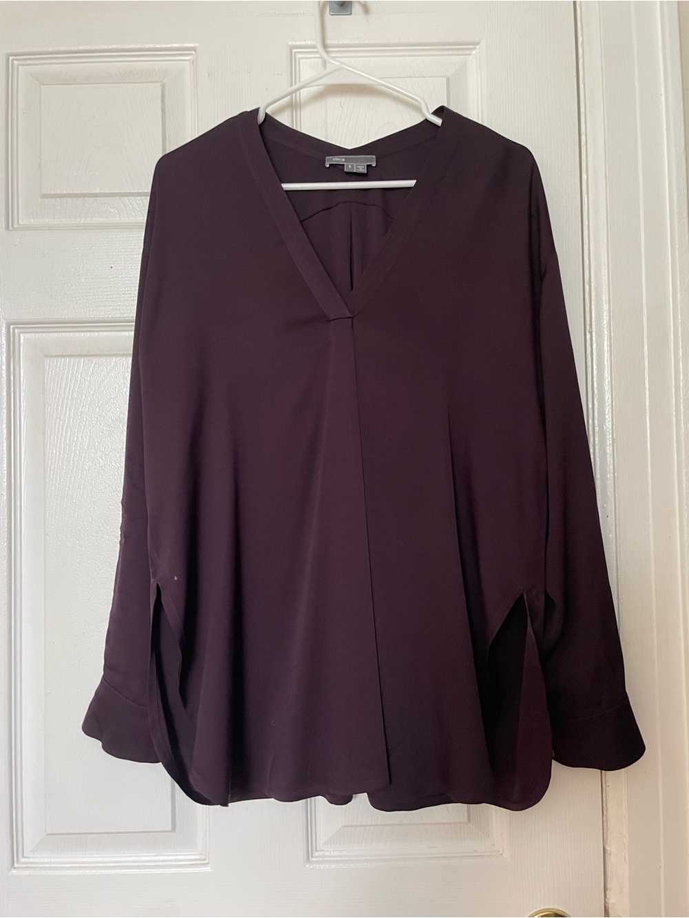 Vince Silk Top Plum V-Neck Blouse - Long Sleeve pop-over S fits up to M/L